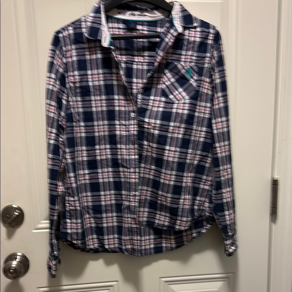 U.S. Polo Assn. Navy and Pink Plaid Shirt
